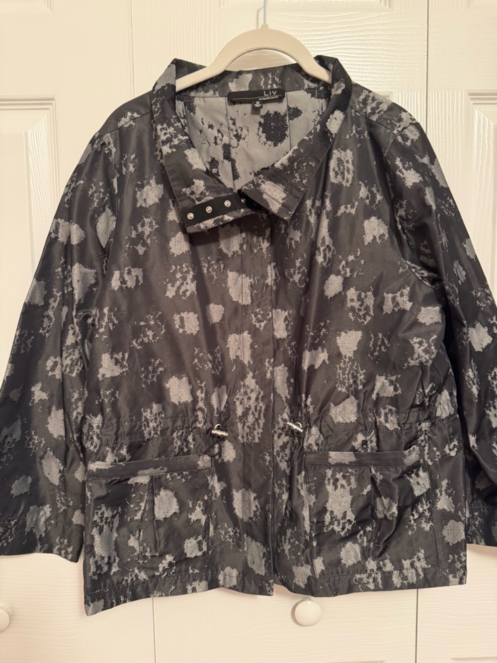 Liv Black & Gray Patterned Utility Jacket with Drawstring Waist